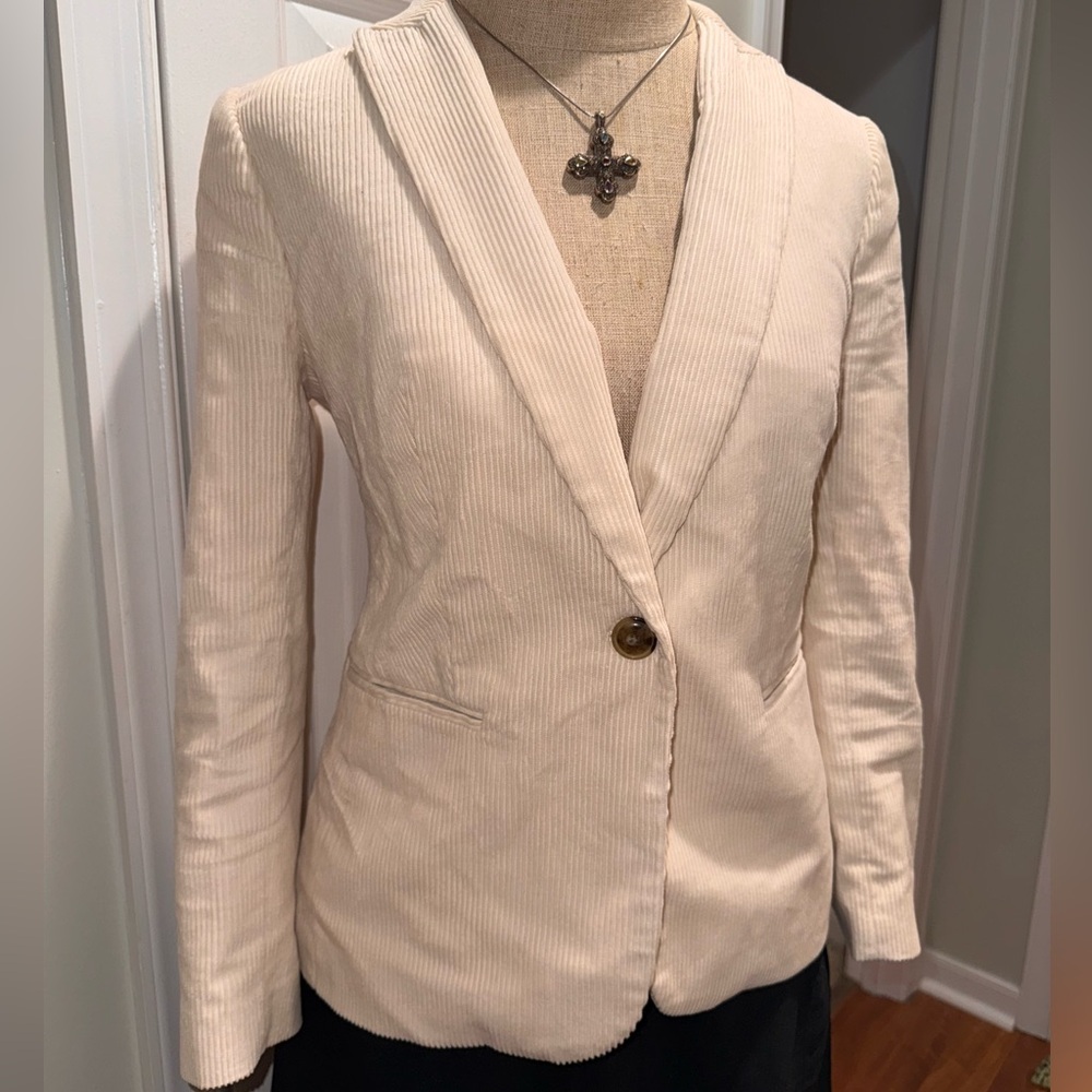 J. Crew Beige cream one button corduroy ribbed Women's Blazer jacket size 4